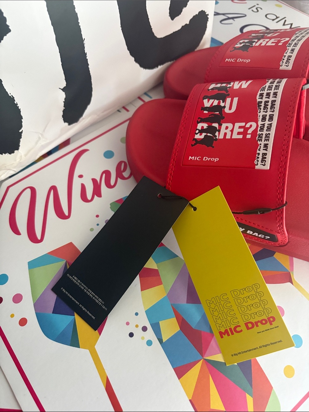 BTS Red Graphic Slide Sandals - Picture 7 of 10